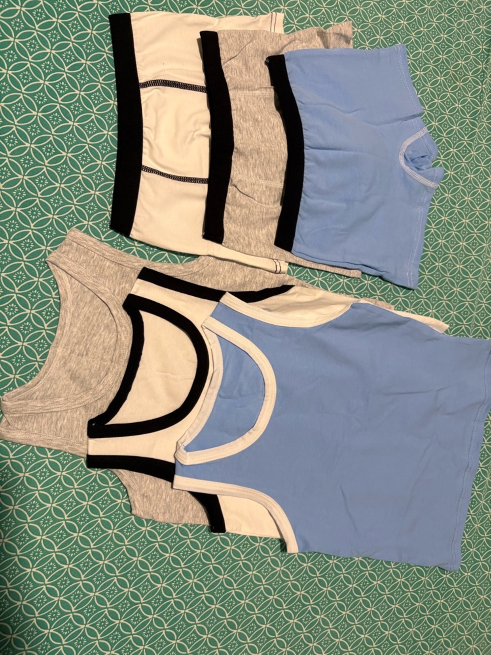 Mixed Tank & Brief Set in Light Blue, Gray, White with Black Trim